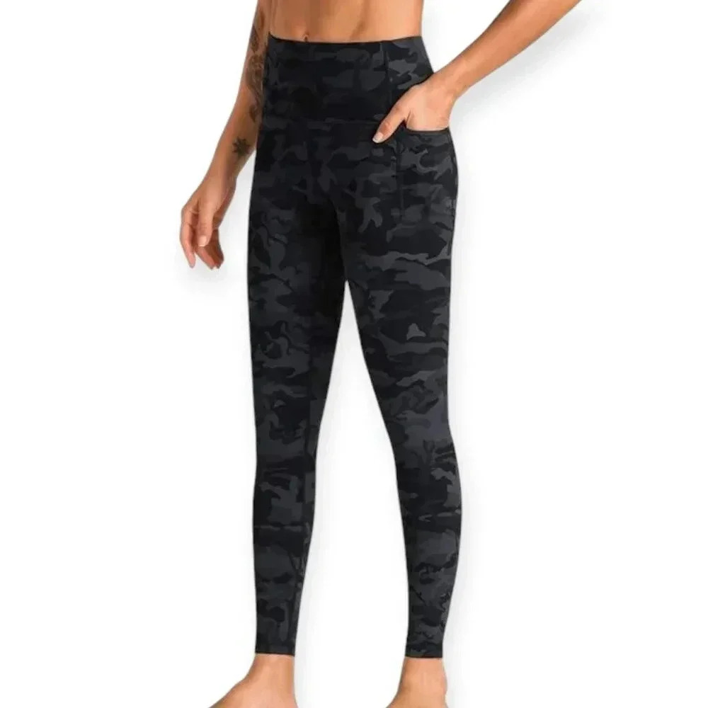 Dragon Fit Women's Small Black Camouflage Side Pockets Skinny Stretch‎ Leggings